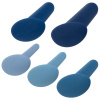 Sada piatich rôznych veľkostí análnych dilátorov v modrej farbe. 