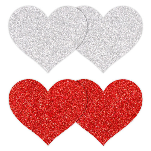 Nálepky na bradavky srdcia červená a strieborná 4 ks
