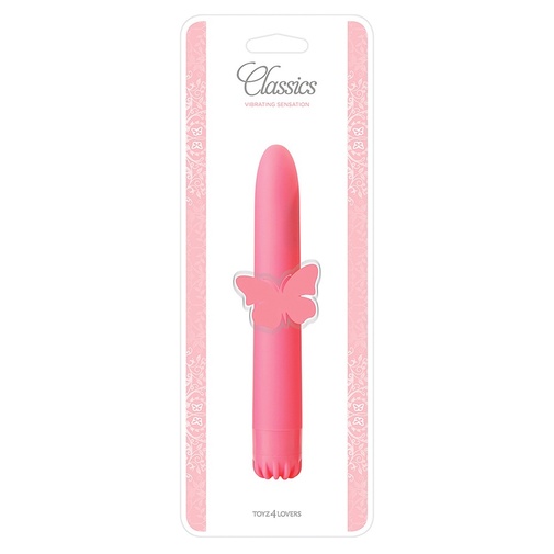 Ružový stredný vibrátor s hladkým povrchom elegantým dizajnom a tichým motorčekom na dráždenie klitorisu aj vagíny.